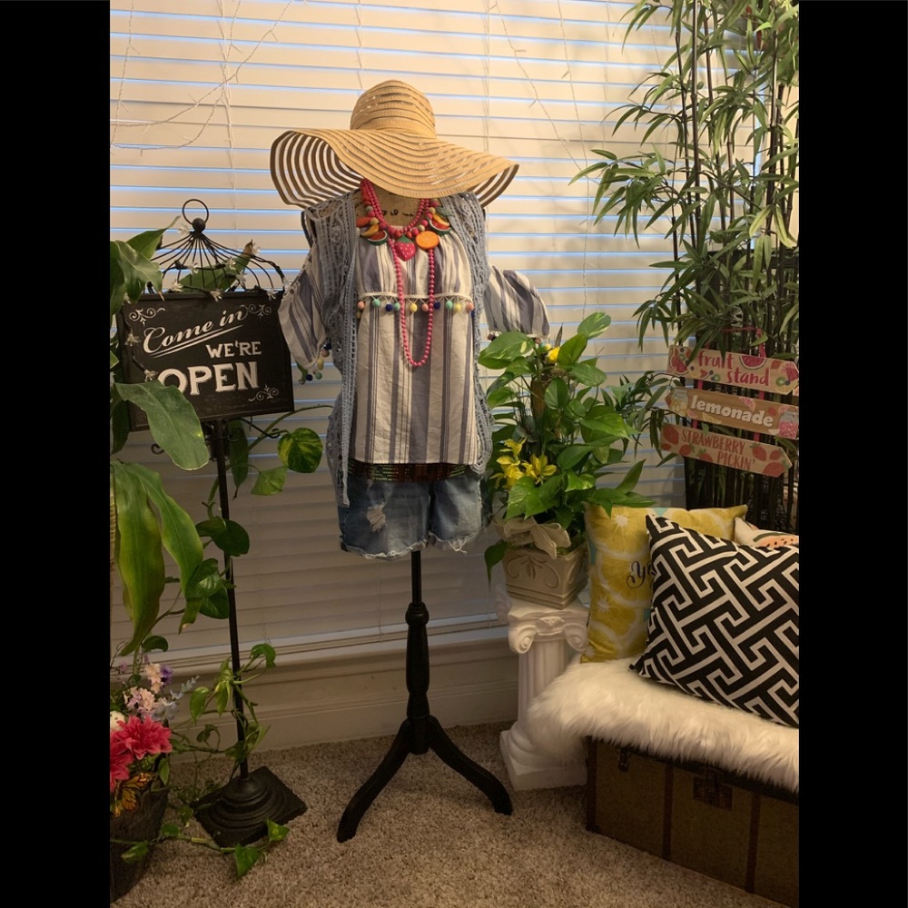 Promesa Striped Off Shoulder Top with Pom Poms. - Picture 3 of 15